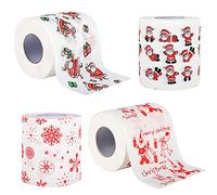 Rotolo di carta igienica,4 rotoli di carta igienica natalizia Babbo Natale da bagno in rotolo di carta igienica Asciugamani Asciugamani di carta Carta igienica trapuntata in bambù con carta igienica