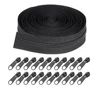Rotolo di Cerniera in Nylon da 10 Metri Con 20 Cursori, Cerniera per Cucito, Artigianato per Abbigliamento, Borse (Nero)