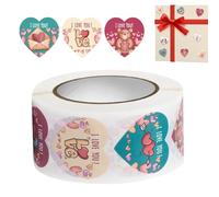 Rotolo di etichette a forma di cuore di San - Adesivi decorativi per buste e scatole - Confezione romantica per piccole imprese - Etichette per per matrimoni - Adesivo rosso con a