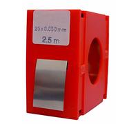 Rotolo di nastro calibrato da 2,5 metri x 25 mm in acciaio inox, ideale per fissaggio e rinforzi in progetti di costruzione e artigianato.