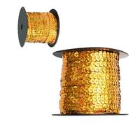 Rotolo di paillettes da 100 yards, 6 mm, con paillette colorate, bordo piatto con brillantini per fai da te, nastri con paillettes per decorare abiti, ornamento, fascia da ballo, bracciale (oro laser)