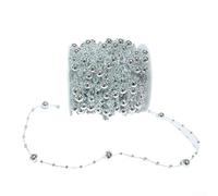 Rotolo di perle artificiali da 60 m, per ghirlanda di catene di perle, decorazione per feste di nozze, con perline da 8 mm e 3 mm su filo da pesca (placcatura in argento)