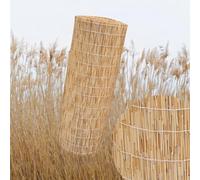 Rotolo di recinzione da giardino in bambù naturale, durevole, protezione solare per patio e balcone, design a strisce bianche, 100 x 700 cm, decorazione ecologica da giardino