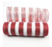 Rotolo Di Rete Decorativa Con Bastoncini Di Zucchero Rosso E Bianco 26 Cm X 10yd