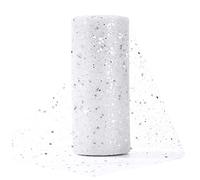 Rotolo di Tulle 15 cm x 25 yards Bobina di Tulle Glitter Nastro Tutu Rotolo con Paillettes per Fiori Matrimonio Tutu Gonna Regalo Confezione Mestiere Bianco