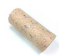 Rotolo di tulle con lustrini glitterati, decorazione per matrimoni in organza, fai da te, per feste di compleanno, in tessuto, spola in tulle, tutù, 25 m x 15,2 cm (beige)