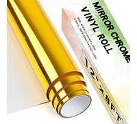 Rotolo di vinile permanente cromato, 30,5 x 2,4 m, colore oro PET cromato a specchio autoadesivo per Cricut, Silhouette Cameo, rotolo di vinile dorato per decorazione per feste