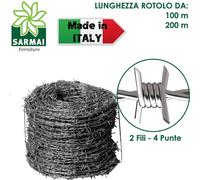 ROTOLO FILO ZINCATO SPINATO 2 FILI 4 PUNTE 1,8 mm RECINTO ANIMALI SELVATICI
