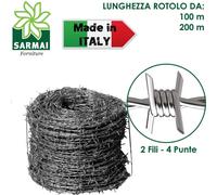 ROTOLO FILO ZINCATO SPINATO PESANTE 2 FILI 4 PUNTE 2,2 mm RECINTO ANIMALI