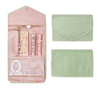 Rotolo Portagioie Pelle Impermeabile Gioielli Rotolo, Rotolo per Gioielli Borsa, Borsa Gioielli Pieghevole da Viaggio, Organizzatore Portagioie per Gioielli Orecchini Collana Bracciali Anello (Verde)