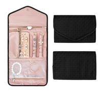 Rotolo Portagioie Pelle Impermeabile Gioielli Rotolo, Rotolo per Gioielli Borsa, Borsa Gioielli Pieghevole da Viaggio, Organizzatore Portagioie per Gioielli Orecchini Collana Bracciali Anello, Nero