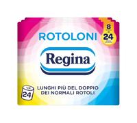 Rotoloni Regina - 24 Maxi Rotoli di Carta Igienica, 500 Fogli a 2 Veli, Lunghi Più del Doppio dei Normali Rotoli, Confezione 50% in Plastica Riciclata, Carta 100% Certificata FSC