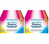 Rotoloni Regina - 42 Maxi Rotoli di Carta Igienica, 500 Fogli a 2 Veli, Lunghi Più del Doppio dei Normali Rotoli, Confezione 50% in Plastica Riciclata, Carta 100% Certificata FSC (Confezione da 2)