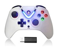 ROTOMOON Controller di gioco wireless con illuminazione a LED compatibile con Xbox One S/X, Xbox Series S/X, Joypad remoto con adattatore wireless 2.4G, batteria ricaricabile (bianco)