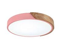 Rotonda Macaron LED Plafoniera, Moderna Legno Lampada Da Soffitto Montaggio A Incasso Illuminazione Da Soffitto Per Camera Dei Bambini Soggiorno Camera Da Letto Corridoio,Pink+Neutral Light-40cm 27W