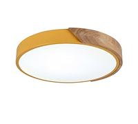 Rotonda Macaron LED Plafoniera Moderna Legno Lampada Da Soffitto Montaggio Incasso Illuminazione Da Soffitto Per Camera Dei Bambini Soggiorno Camera Da Letto Corridoio,Yellow+Stepless Dimming-40cm 27W