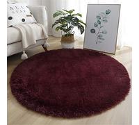 Rotonda Shaggy Tappeto per Soggiorno, Hiser Moderno Soffice Peloso Ultra Molle Antiscivolo Tappeti Moquette per Interni Divano Camera da Letto Bambino Cameretta (Vino Rosso,120x120cm)