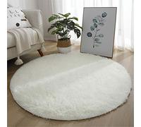 Rotonda Shaggy Tappeto per Soggiorno, Hiser Moderno Soffice Peloso Ultra Molle Antiscivolo Tappeti Moquette per Interni Divano Camera da Letto Bambino Cameretta (Bianca,80x80cm)