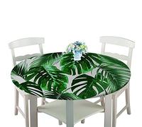 Rotonde Tovaglia in Poliestere con Bordo Elastico,Treers Copritavolo Lavabile Impermeabile Antipolvere Tovaglia con 3D Piante Tropicali per Cucina Giardino Decorazione Tavolo (Foglia tartaruga,120cm)