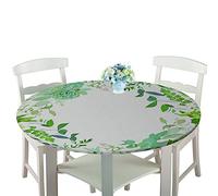 Rotonde Tovaglia in Poliestere con Bordo Elastico,Treers Copritavolo Lavabile Impermeabile Antipolvere Tovaglia con 3D Piante Tropicali per Cucina Giardino Decorazione Tavolo (Foglia verde,120cm)