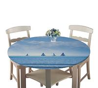 Rotonde Tovaglia in Poliestere con Bordo Elastico, Treers Copritavolo Lavabile Impermeabile Antipolvere Tovaglia con 3D Mare Stampa per Cucina Giardino Decorazione Tavolo (Barca a Vela,100cm)