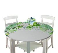Rotonde Tovaglia in Poliestere con Bordo Elastico,Treers Copritavolo Lavabile Impermeabile Antipolvere Tovaglia con 3D Piante Tropicali per Cucina Giardino Decorazione Tavolo (Foglie di vite,120cm)