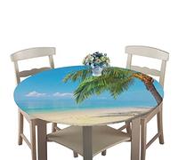 Rotonde Tovaglia in Poliestere con Bordo Elastico, Treers Copritavolo Lavabile Impermeabile Antipolvere Tovaglia con 3D Mare Stampa per Cucina Giardino Decorazione Tavolo (Spiaggia,180cm)