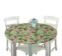 Rotonde Tovaglia in Poliestere con Bordo Elastico,Treers Copritavolo Lavabile Impermeabile Antipolvere Tovaglia con 3D Piante Tropicali per Cucina Giardino Decorazione Tavolo (Ibisco,100cm)