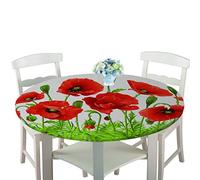 Rotonde Tovaglia in Poliestere con Bordo Elastico, Treers Copritavolo Lavabile Impermeabile Antipolvere Tovaglia con 3D Paesaggio Stampa per Cucina Giardino Decorazione Tavolo (Papaveri,150cm)