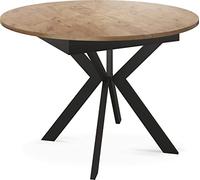 Rotondo Allungabile Tavolo da Pranzo con Nere Gambe Metalliche - Conservazione Interna del Piano di Estensione - Industriale Rotondo Tavolo per Soggiorno - Salvaspazio - 100 cm - Rovere Lancelot