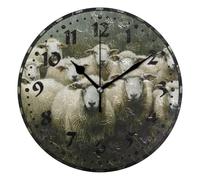 Rotondo Orologio da Parete,Sheep on The Grass,Silenzioso Orologio Facile Lettura Orologi da Cucina per Cucina Camera 25cm