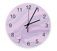 Rotondo Quarzo Orologio Da Appendere Texture Fluida Stile Pittura A Olio Grana Del Legno Viola Orologio Da Parete Senza Ticchettio Silenzioso Orologi Al Quarzo Per Muro Soggiorno