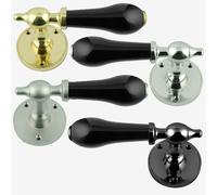 Rotondo Rosa Leva Maniglia Set (Coppia) Nero porcelain Maniglia