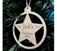 Rotondo Stella " Del Neonato 1st Natale " Incisione Decorazioni Albero di Natale