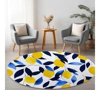 Rotondo Tappeto Classico 60 cm Pianta Le Foglie Dell'Albero Limone - Tappeto Rotondo Soggiorno Lavabile in Lavatrice Antiscivolo Pelo Corto, Giallo Blu, per Camera da Letto Sala da Pranzo Cameretta