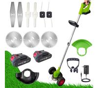 ROTORAZER 8 IN 1 Decespugliatore elettrico, 2 batterie 21V, tagliabordi, tosasiepi e tosaerba multifunzione, leggero e ricaricabile, testina pivotante 90° (Mower+2Bat+3Blades)