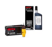 Rotring Isograph - Pennino di ricambio da 0,20 mm + flacone di inchiostro nero da 23 ml, set di disegno tecnico per lavori di precisione su lavagna lineare, pergamena e carta da tracciamento
