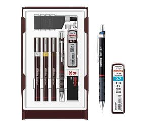 rOtring Isograph S0699380 - Set di 3 penne tecniche (0,25 mm, 0,35 mm, 0,50 mm) e portamine (0,5 mm), set con ricariche