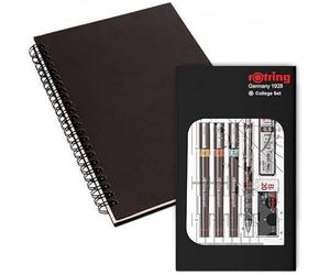 rOtring Isograph S0699390-3 - Set di 3 penne tecniche (0,20 mm, 0,40 mm, 0,60 mm) e portamine (0,5 mm), accessori con taccuino nero