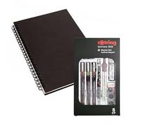 rOtring Isograph S0699420-3 - Set di penne tecniche con punta fine (0,10 mm, 0,30 mm, 0,50 mm), portamine (0,5 mm), bussola e accessori, set da 10 pezzi in custodia, con taccuino