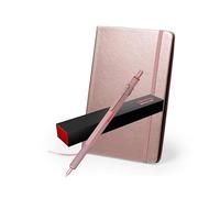 rOtring Penna a sfera metallica 600 + quaderno, punta media, fusto oro rosa con impugnatura zigrinata antiscivolo, ricaricabile