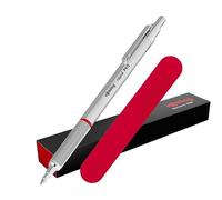rOtring Rapid Pro - Penna a sfera retrattile, punta media, inchiostro blu, corpo interamente in metallo argentato con custodia in velluto, penna per disegno tecnico e scrittura, ricaricabile