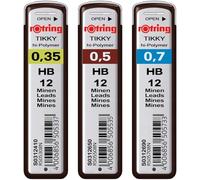 rOtring Set di 3 mine ad alto polimero, 12 pezzi, 0,35 mm, 0,50 mm, 0,70 mm, durezza: HB