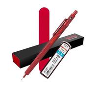 rOtring Set di 600 matite meccaniche, colore rosso, 0,7 mm, ricaricabile, in metallo, 2 mine HB + custodia in velluto rosso, impugnatura zigrinata, strumento per disegno e scrittura per professionisti