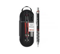 rOtring Set di compassi a regolazione rapida con scatola di piombo | Cerchi fino a 360 mm | Matita meccanica 1,00 mm - Fusto nero