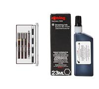 rotring - Set isografo con punta da 0,2 mm, 0,3 mm e 0,5 mm & (S0194660) Isograph Inchiostro Liquido in Flacone, 23 ml, Nero
