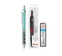 rOtring Set per geometria e disegno, compasso universale compatto + portamine Tikky da 0,7 mm + mine HB - Kit di precisione tedesco per disegno tecnico e uso scolastico