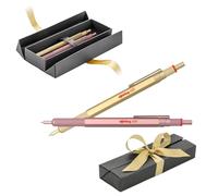 rOtring Set regalo di 600 penne a sfera, penne in metallo oro rosa e oro con inchiostro nero, penne ricaricabili di alta qualità in elegante confezione regalo con nastro