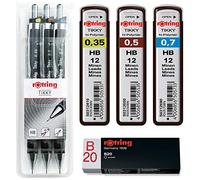 rOtring Tikky - Kit da 3 portamine con codice cromatico 0,35 / 0,5 / 0,7, 3er Komplettset mit Minen und Radierer, 1