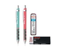 rOtring Tikky - Set di 2 matite meccaniche da 0,7 mm (blu mare e corallo) + mine HB da 0,7 mm + gomma per cancellare, kit di scrittura premium per scuola, disegno e ufficio